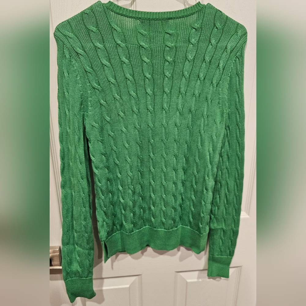 NWOT L-RL Petite Green Women's Cable Knit Sweater With Gold Button Detail-PS - Picture 4 of 6